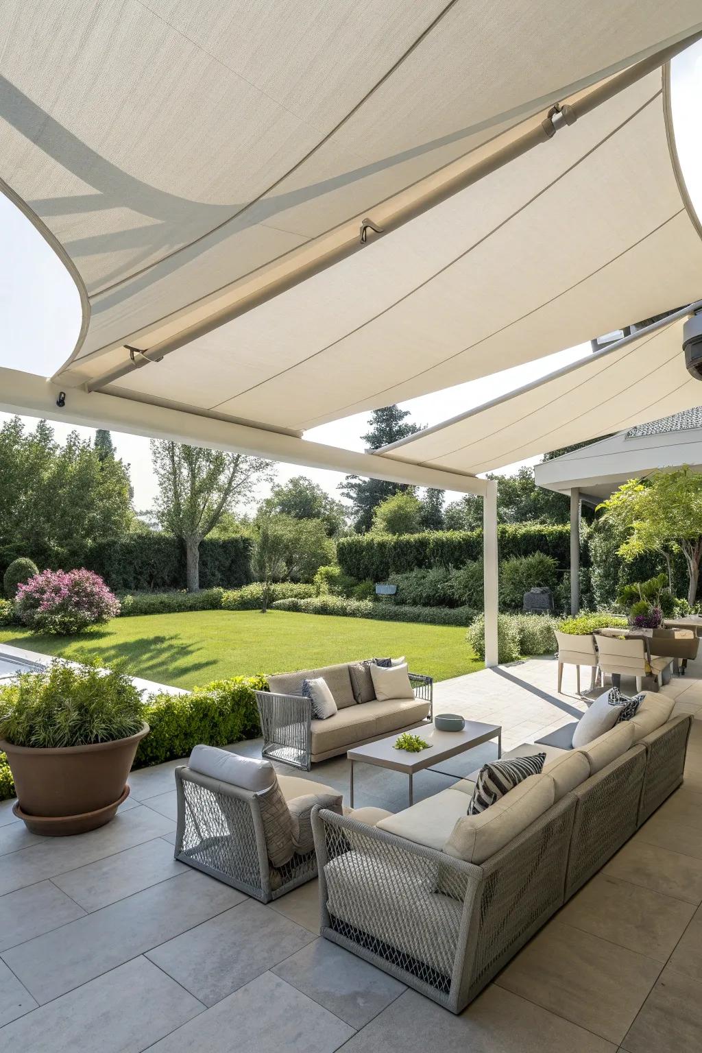 Modern privacy with stylish canvas sail shades.