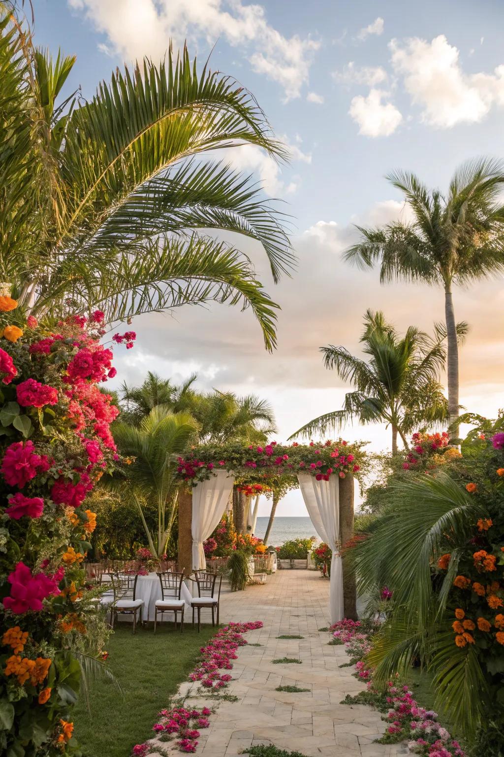 Tropical paradise infuses your backyard with an island vibe and vibrant energy.