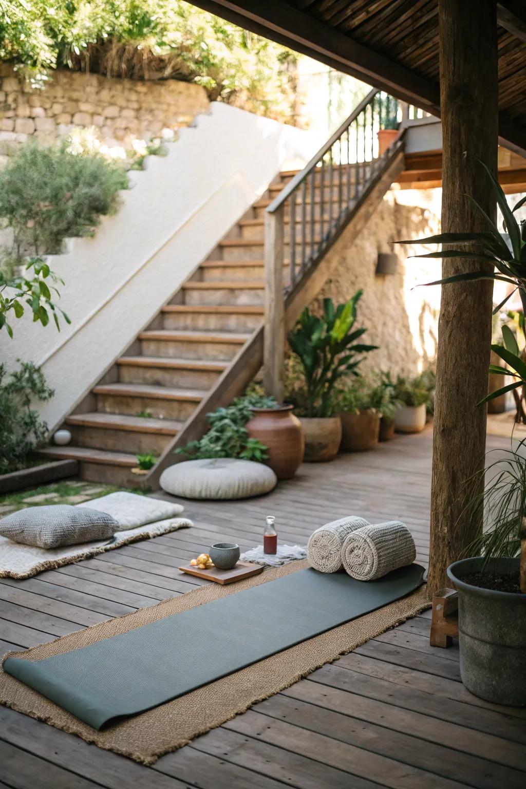 Find your zen with a yoga retreat under the stairs.