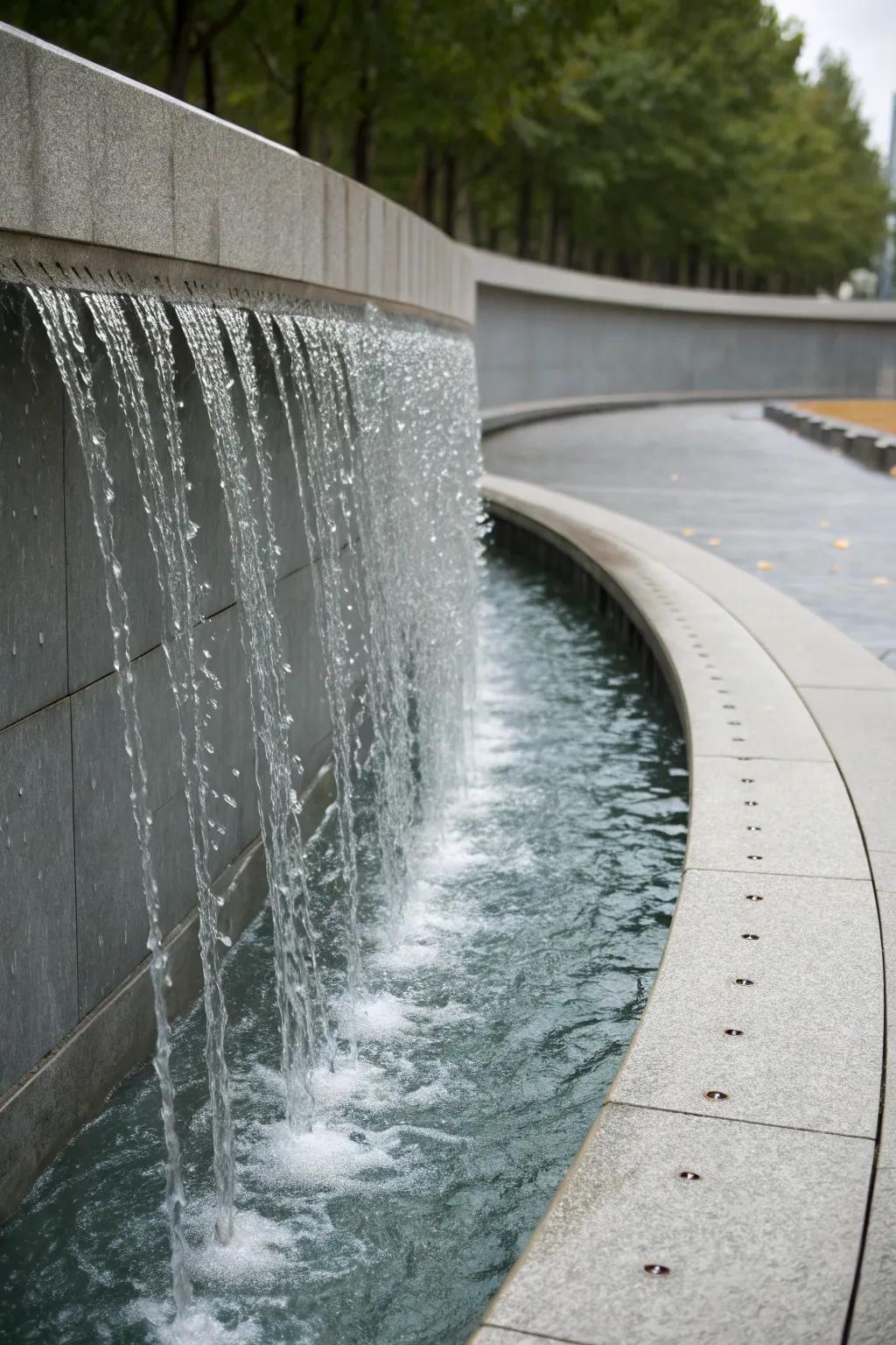 Curved concrete adds a sculptural touch to your waterfall design.