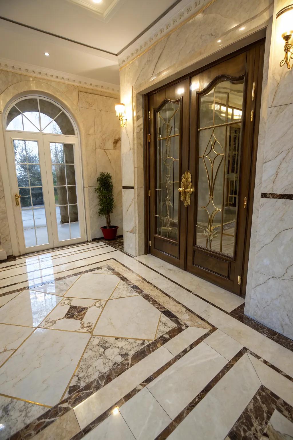 Marble-look tiles providing elegance to the entry