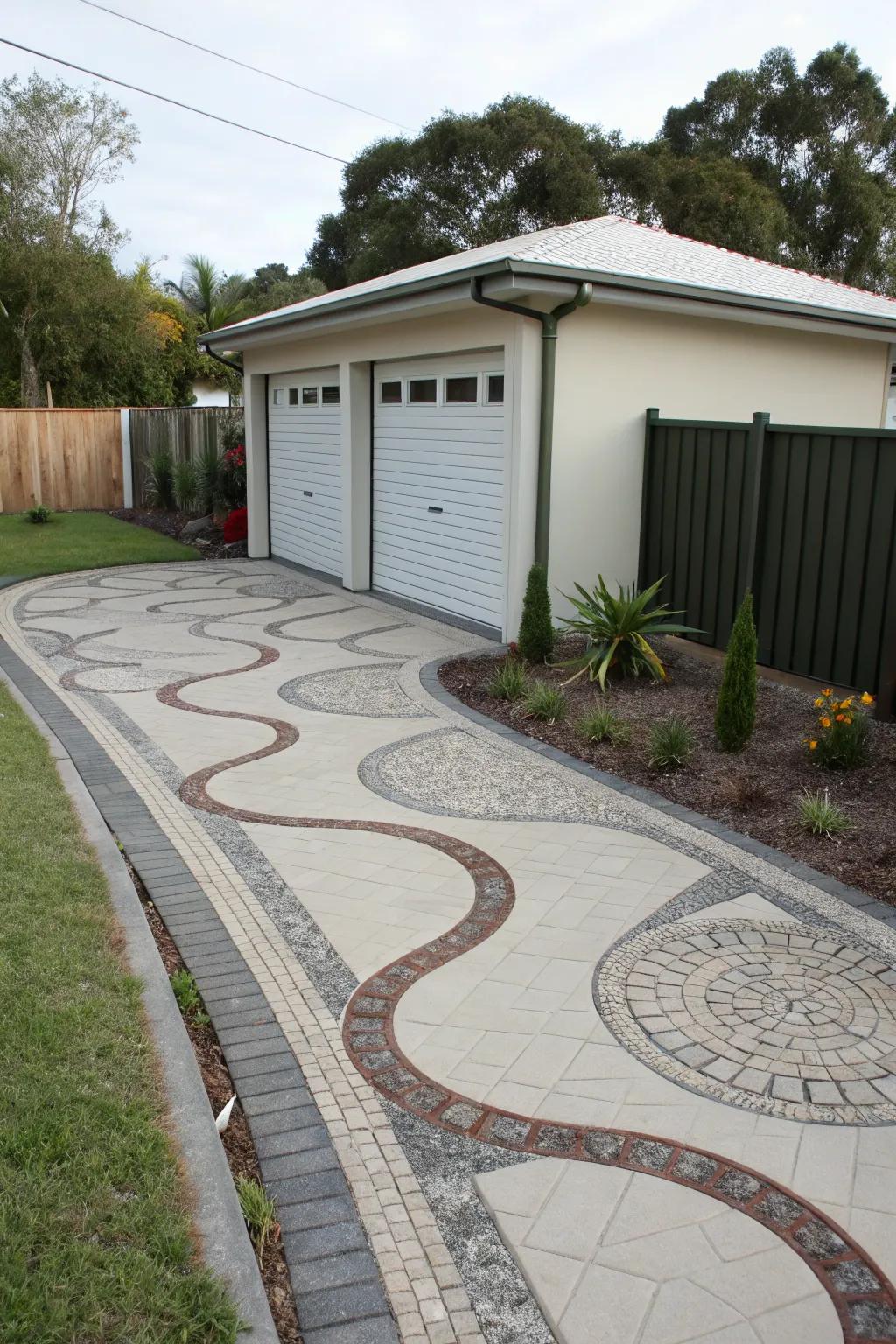 Unique driveway paving enhances the path to your garage.