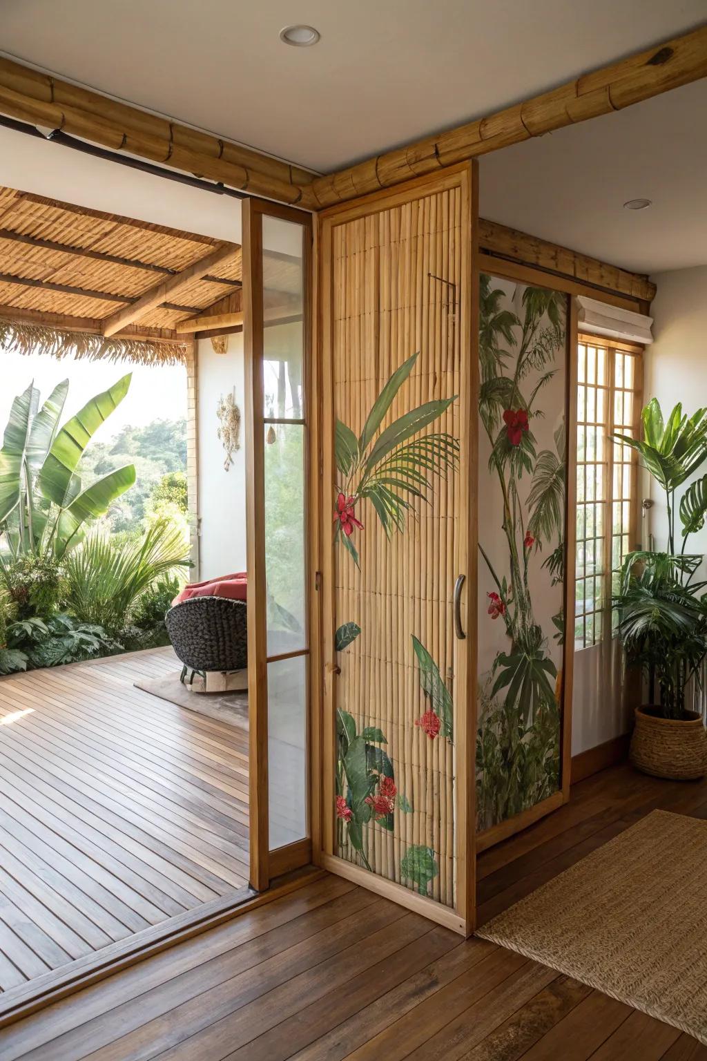 Bring the tropics home with bamboo-framed doors.