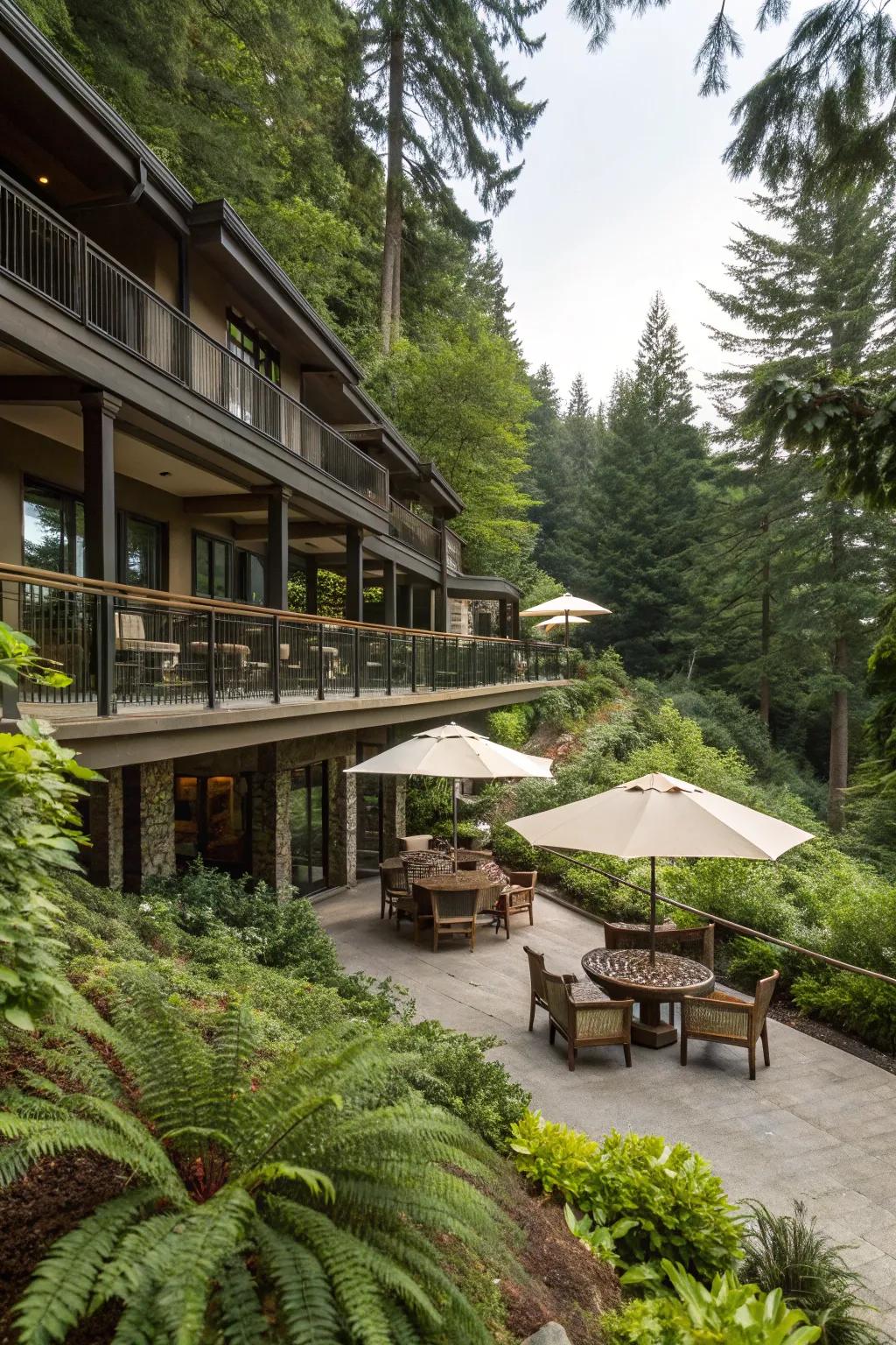 Multi-level patios add depth and function.