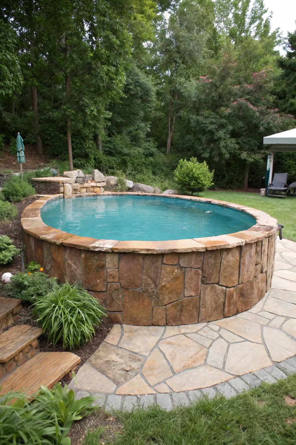 Rustic stone paint adds timeless elegance and charm.