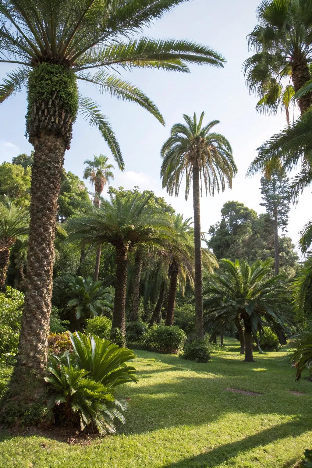Mixing palms creates a dynamic garden look.