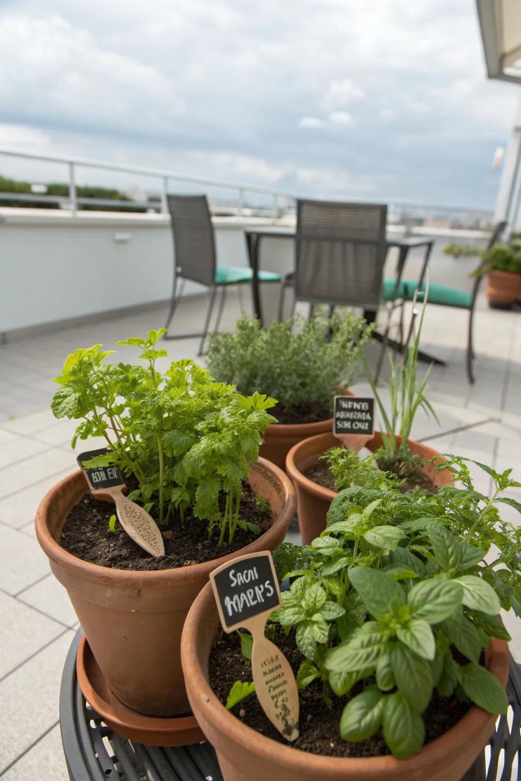 A thriving herb garden on the patio, offering fresh flavors for drinks and dishes.