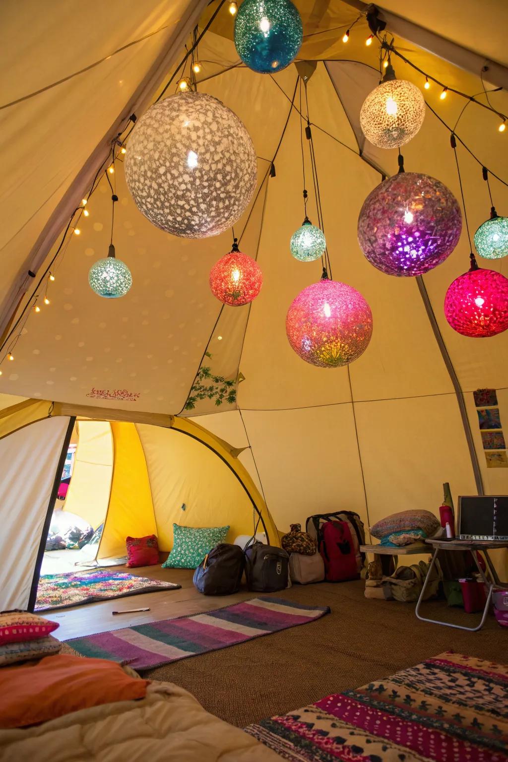 Sparkle balls add a fun, colorful touch.