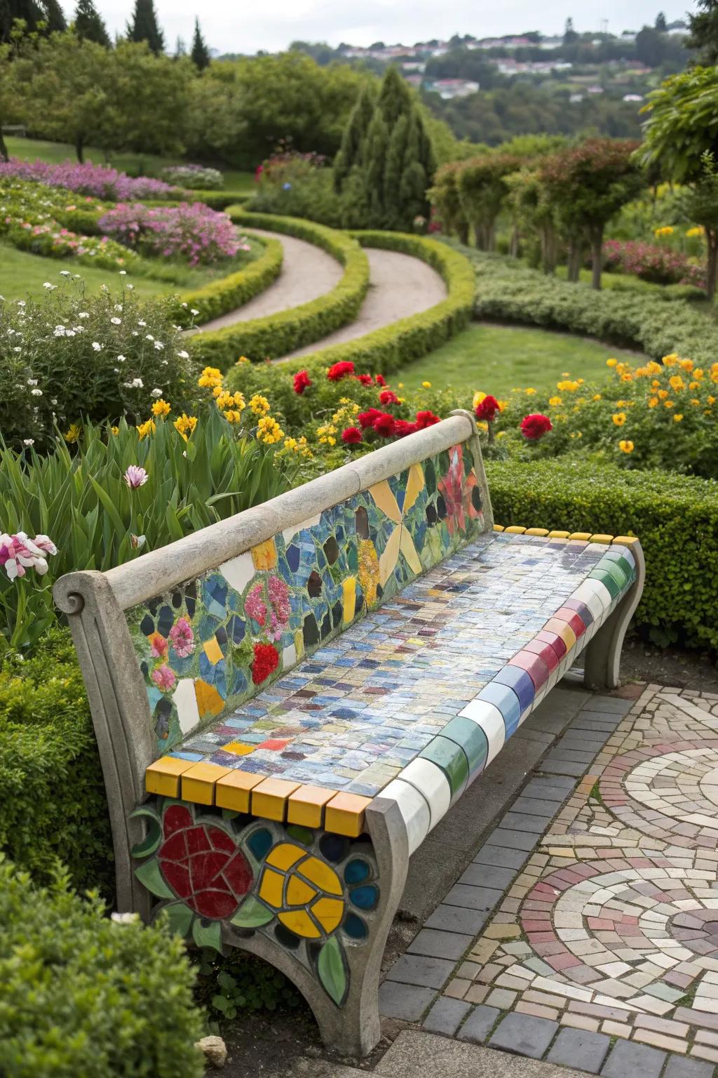 A DIY bench bursting with creativity and color.