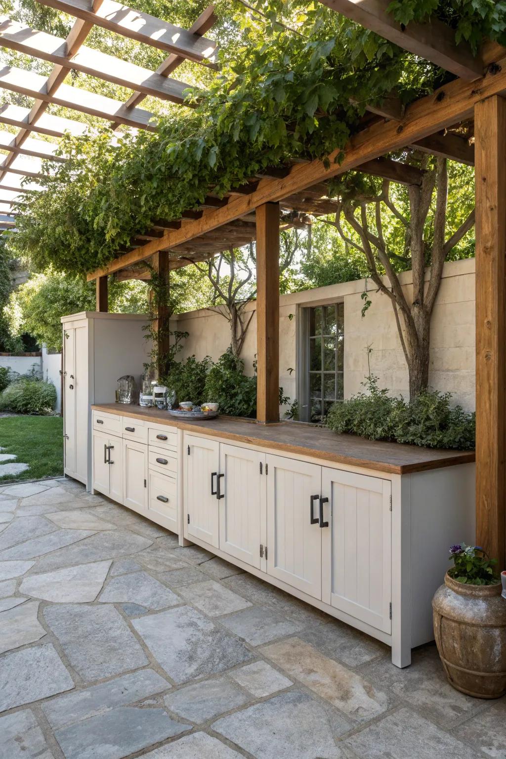 A pergola adds elegance and protection to your patio setup.