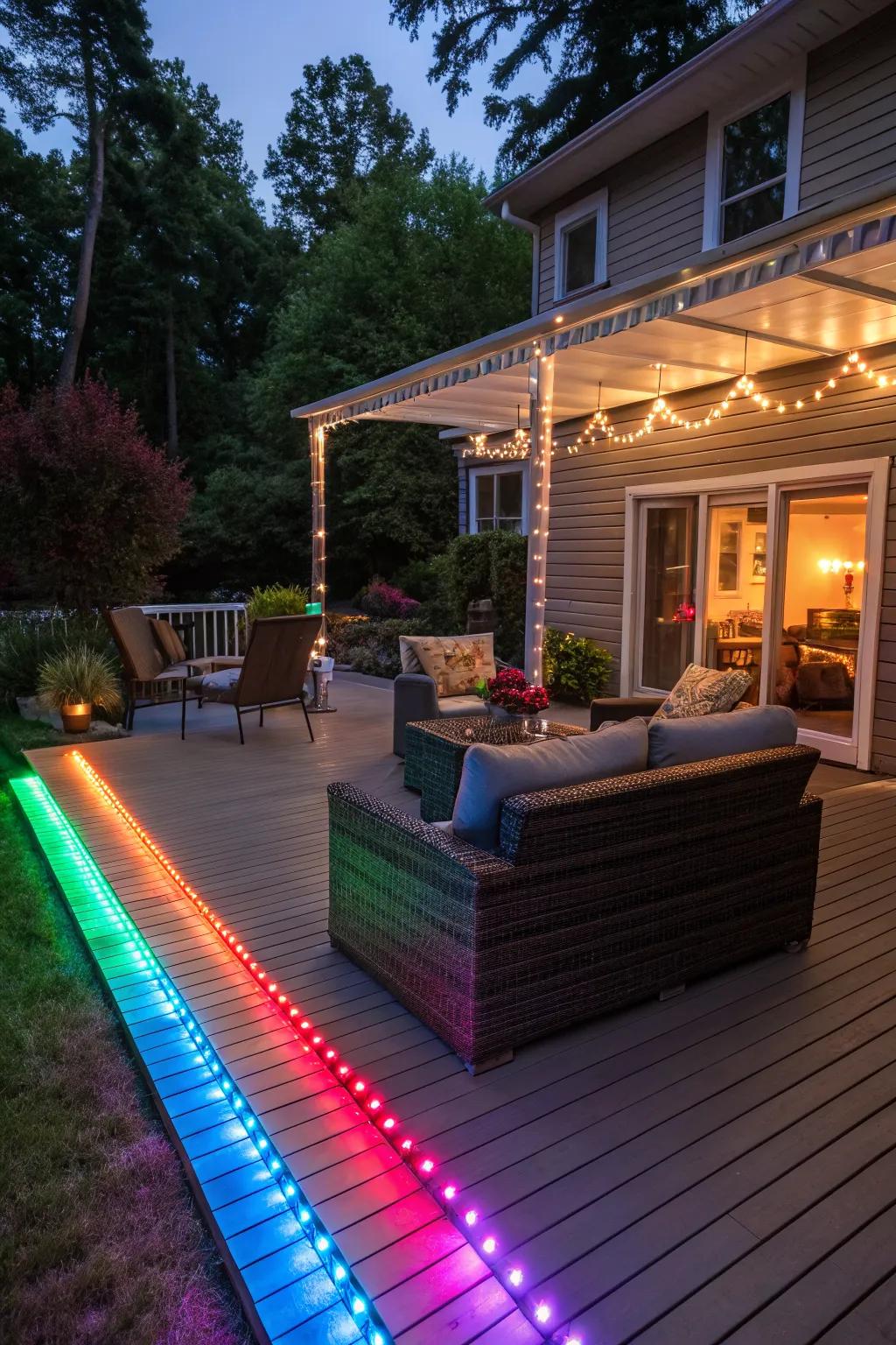 Colorful LED strips add a playful and vibrant touch.