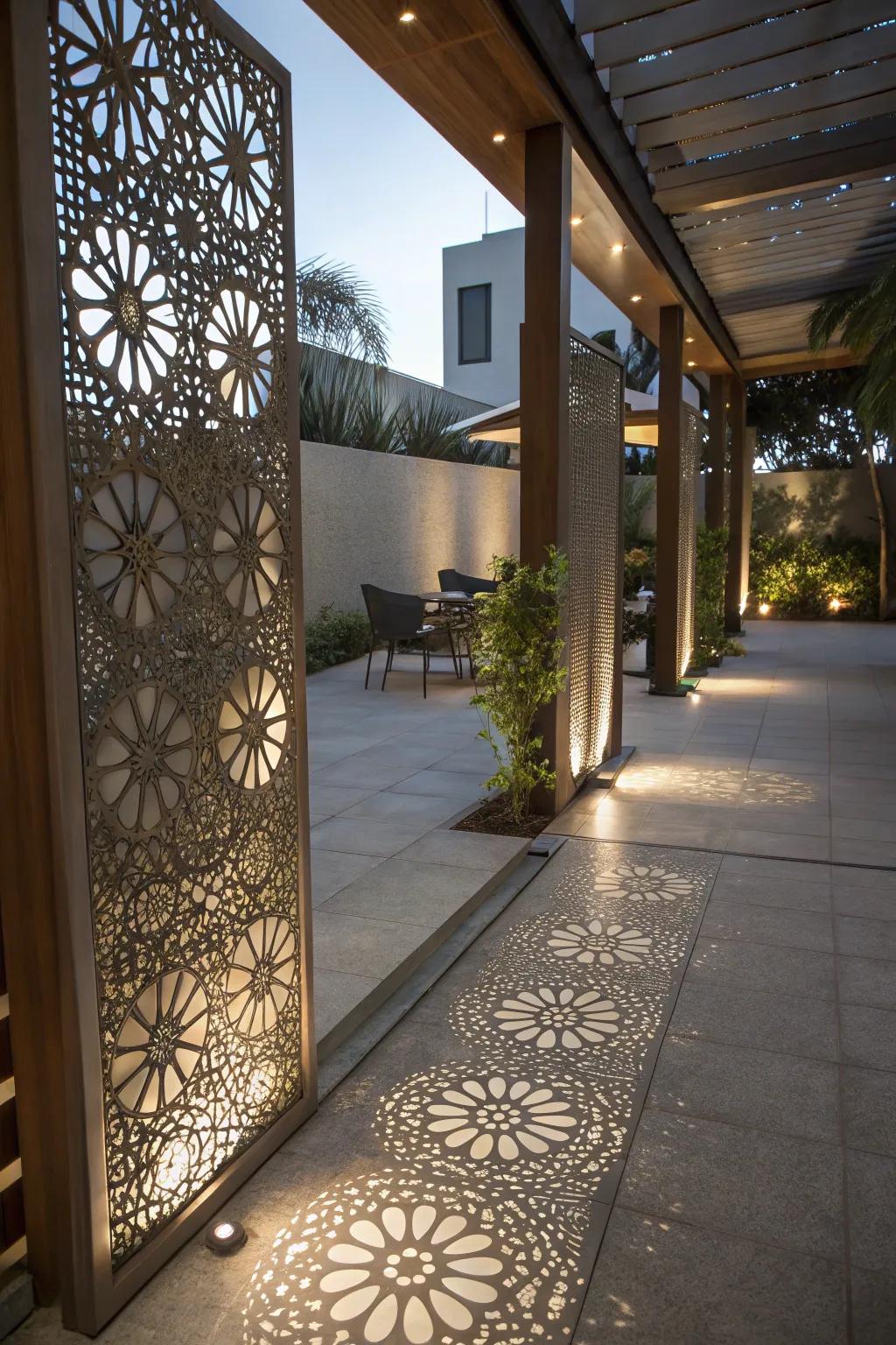 Laser-cut metal panels add a modern edge to patios.