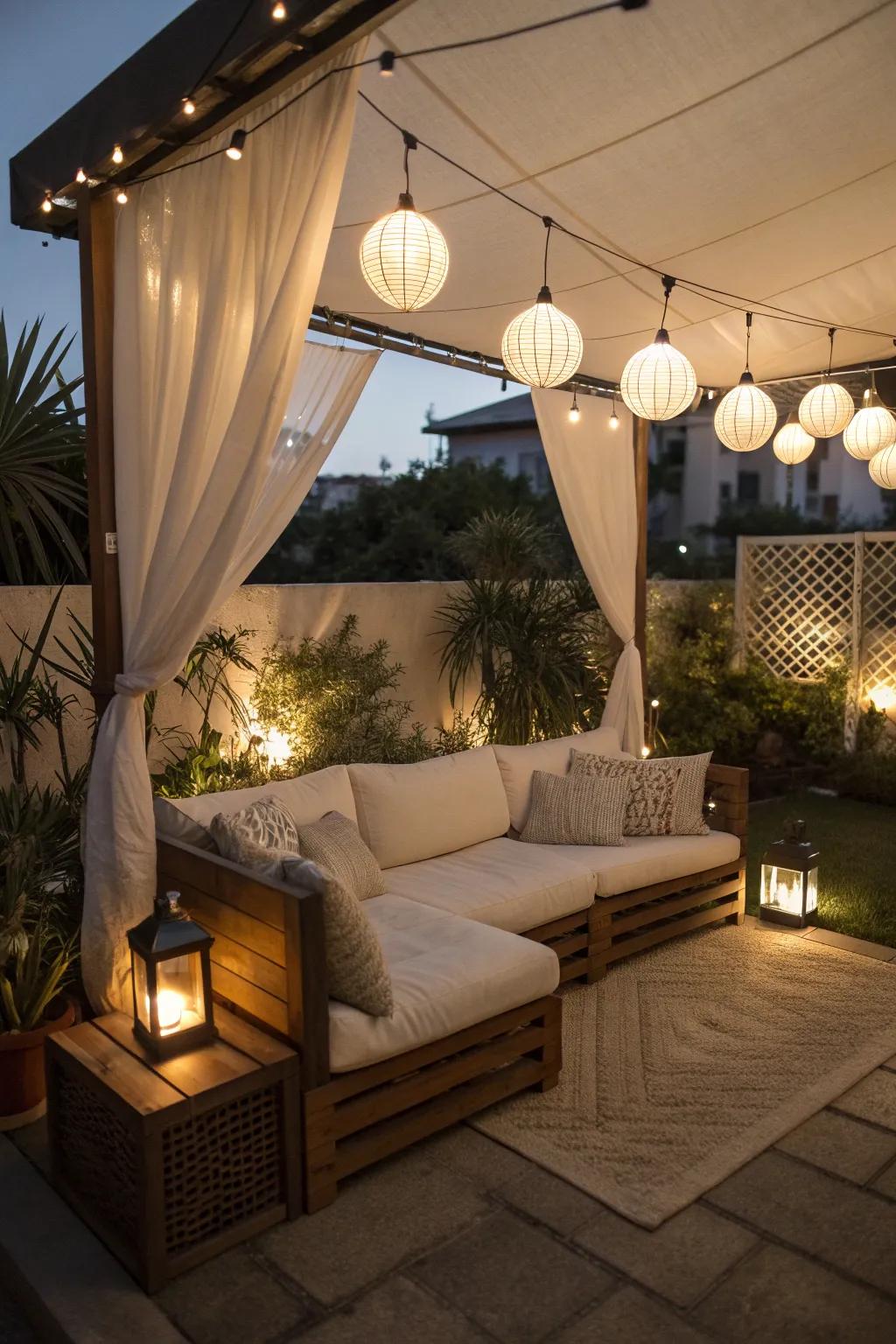 Lighting elements create a magical evening ambiance.