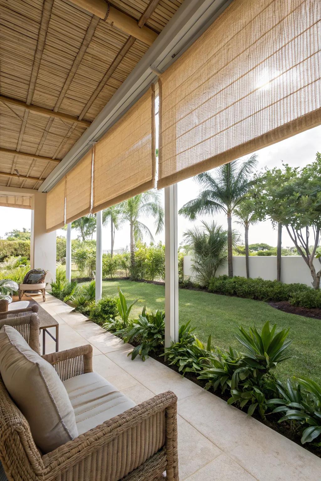 Bamboo shades add an eco-friendly, tropical touch.