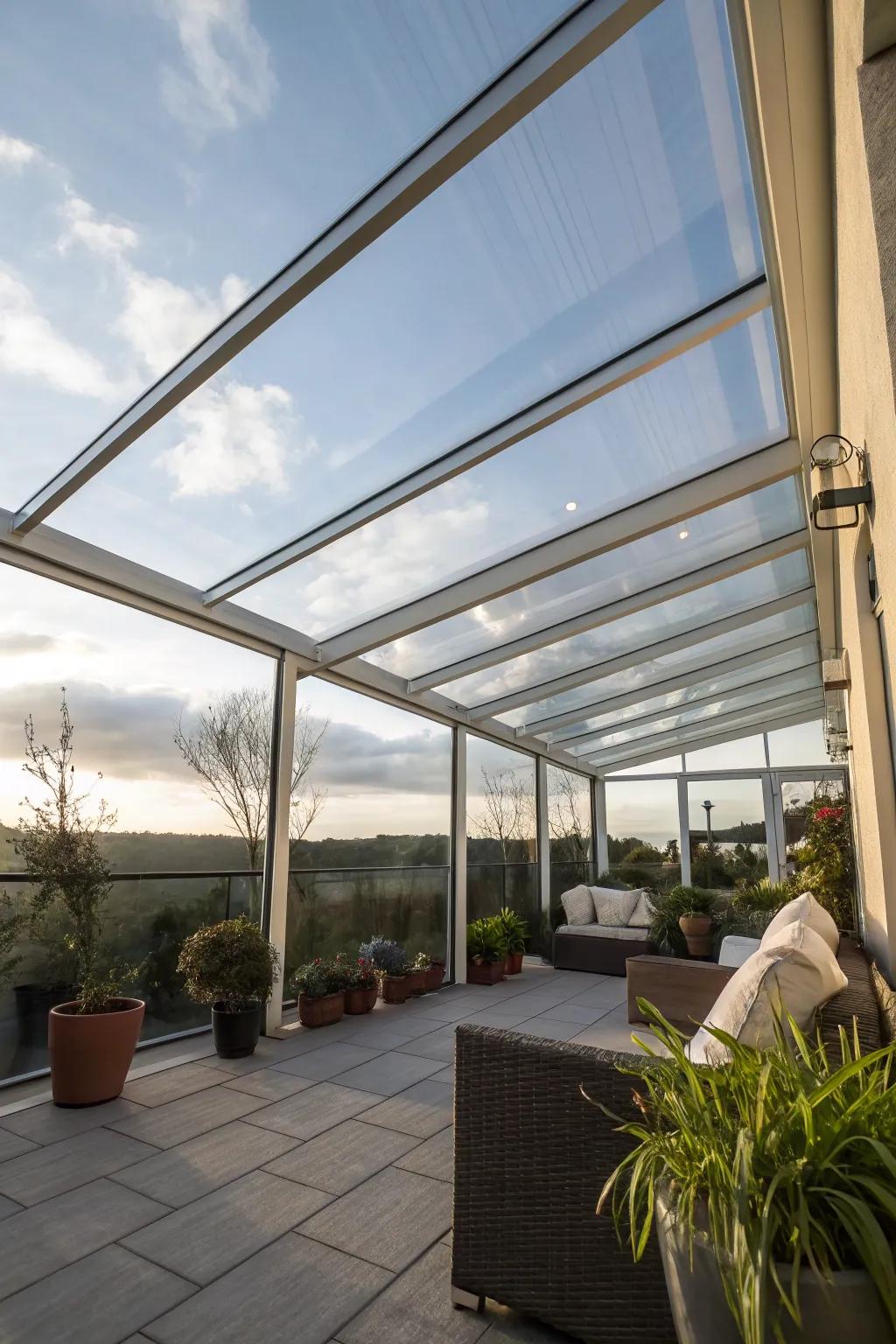 Glass patio covers offer stunning views and elegant protection.