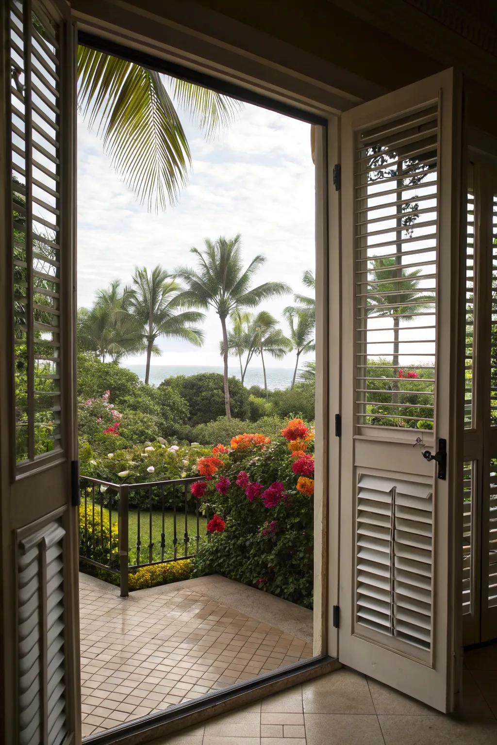 Tropical louvered panels offering ventilation and style.