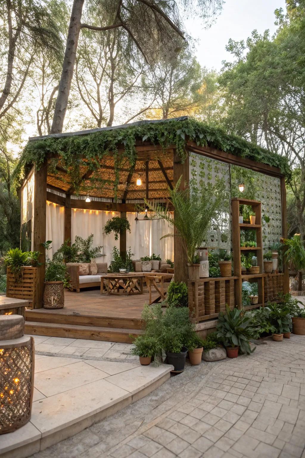 Sustainable materials can enhance the charm and ethics of your pavilion.