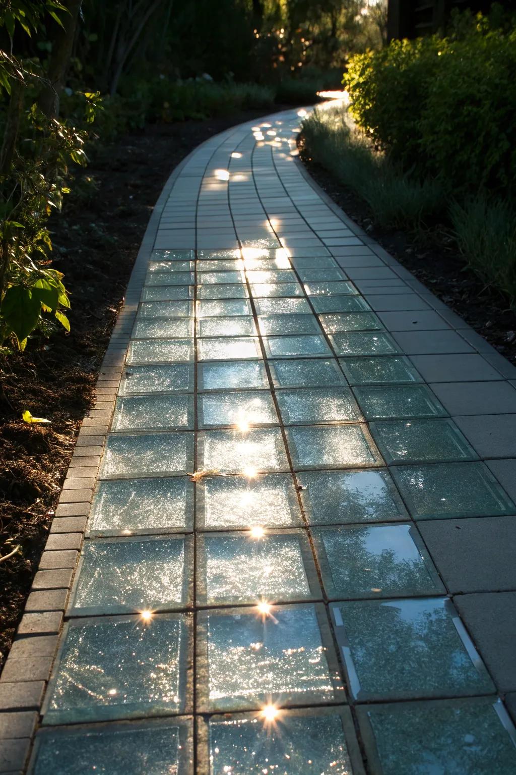 Elegant and novel glass pavers creating a magical pathway.