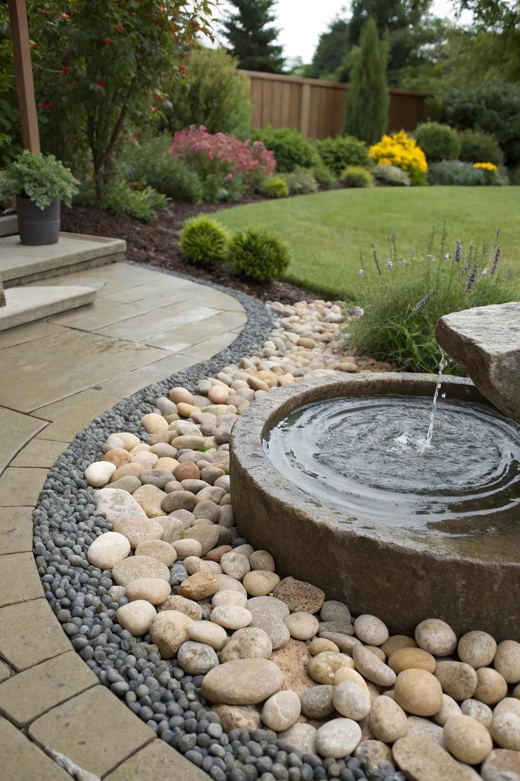 A water feature adds soothing sounds and ambiance.