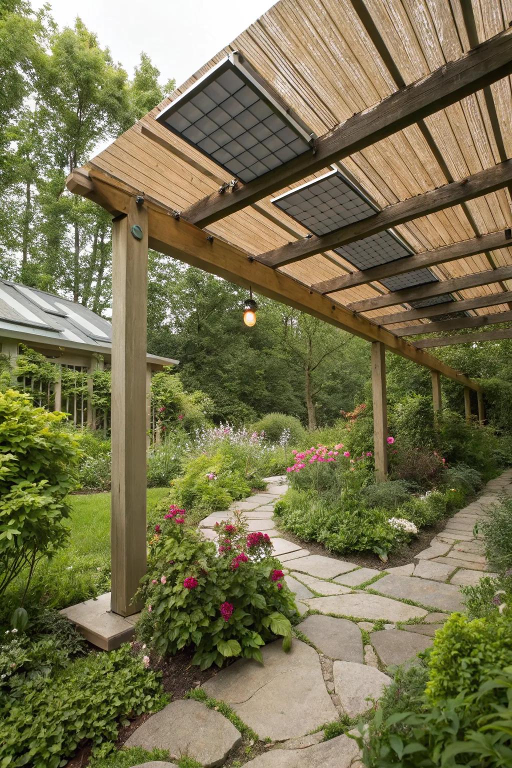 Solar panels offer eco-friendly shade and energy for your home.