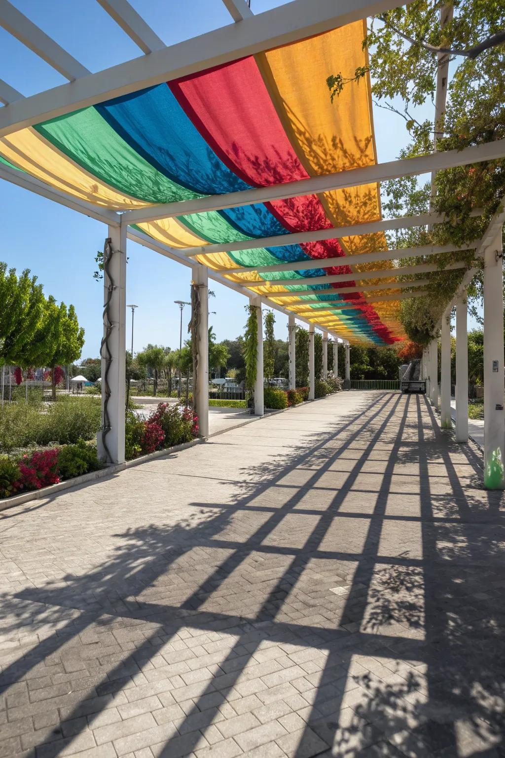 Brighten your pergola with a vibrant, colorful canopy.