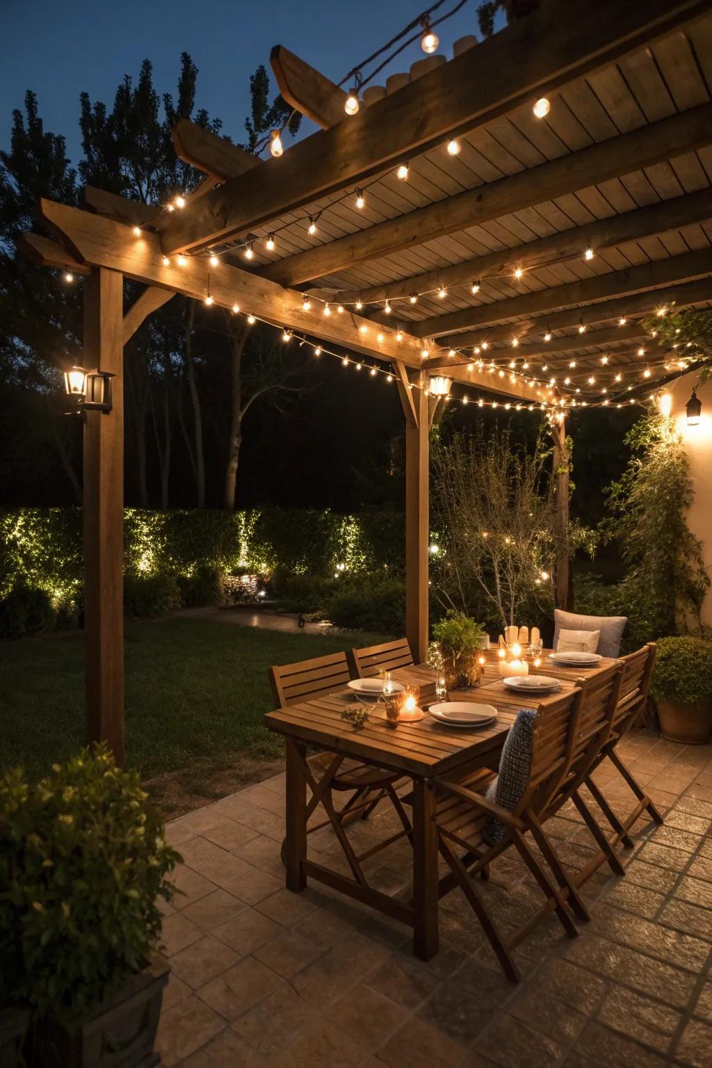 Integrated lighting transforms your pergola into a nighttime haven.