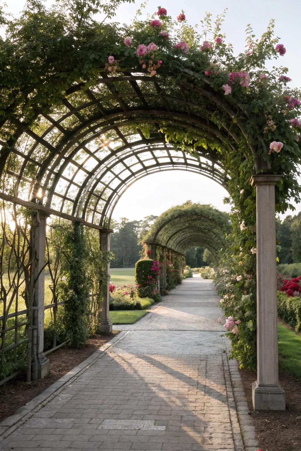 An archway pergola makes a grand entrance statement.