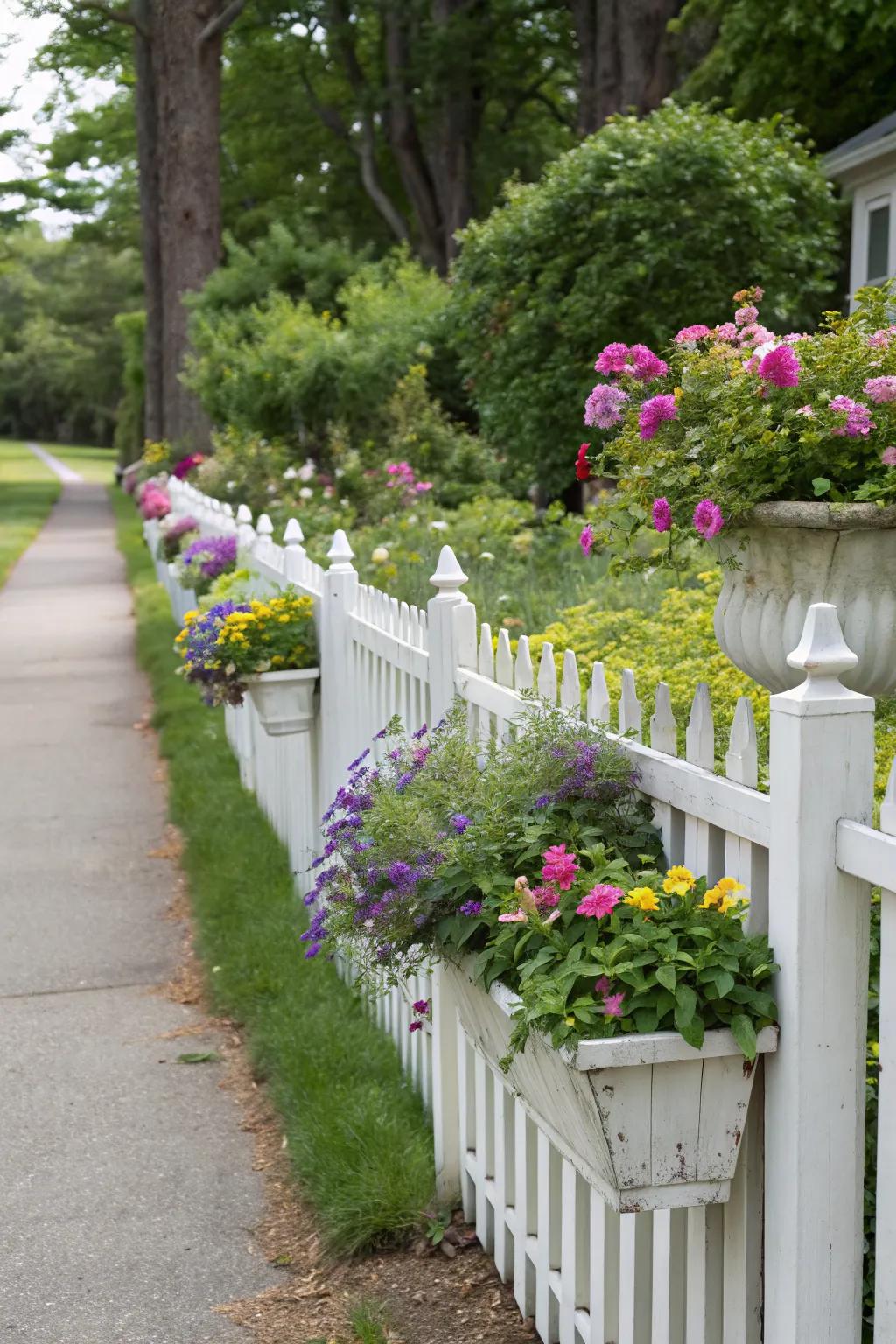 Planters bring a lush touch to sloped fences.