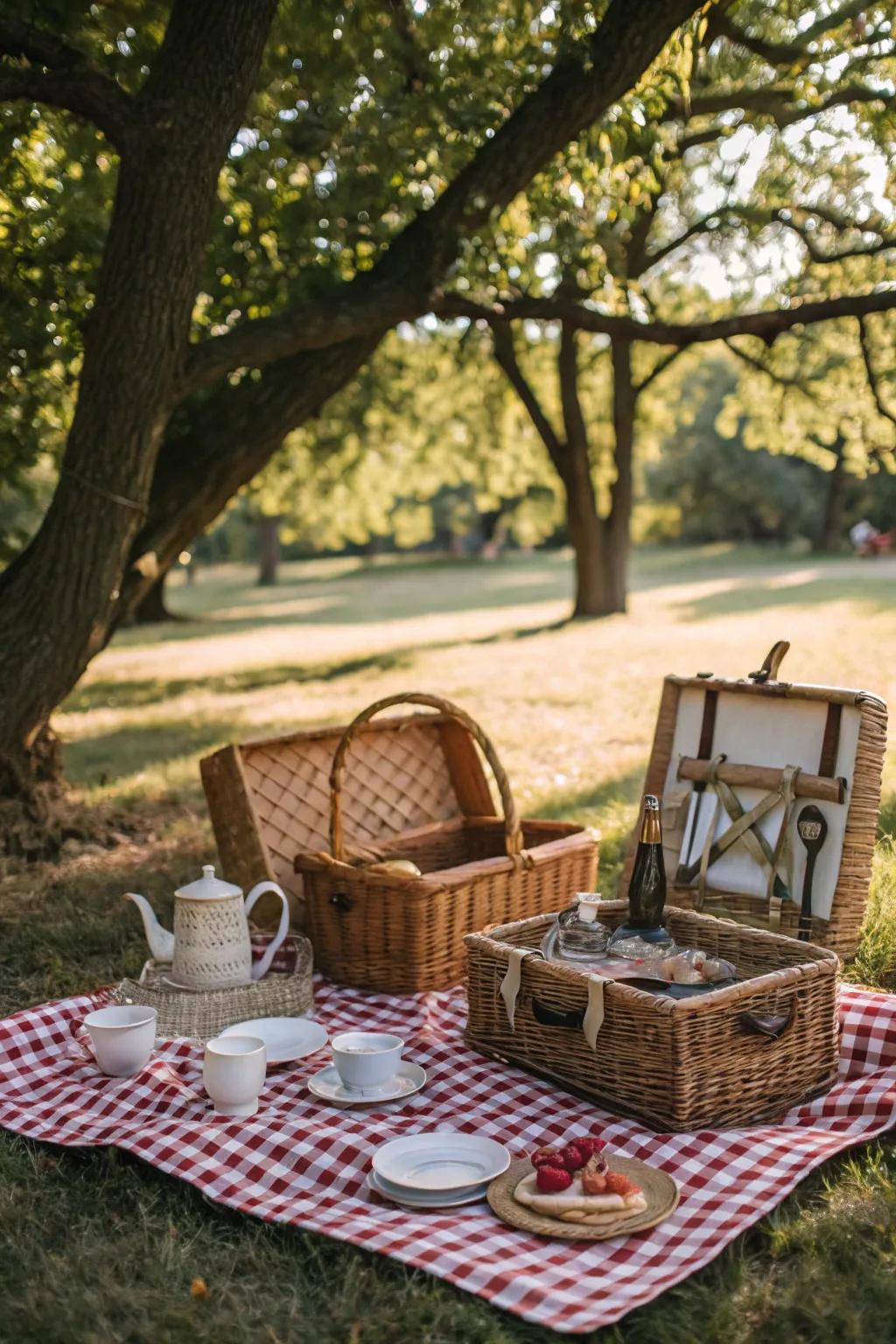 A vintage picnic setup with nostalgic charm.