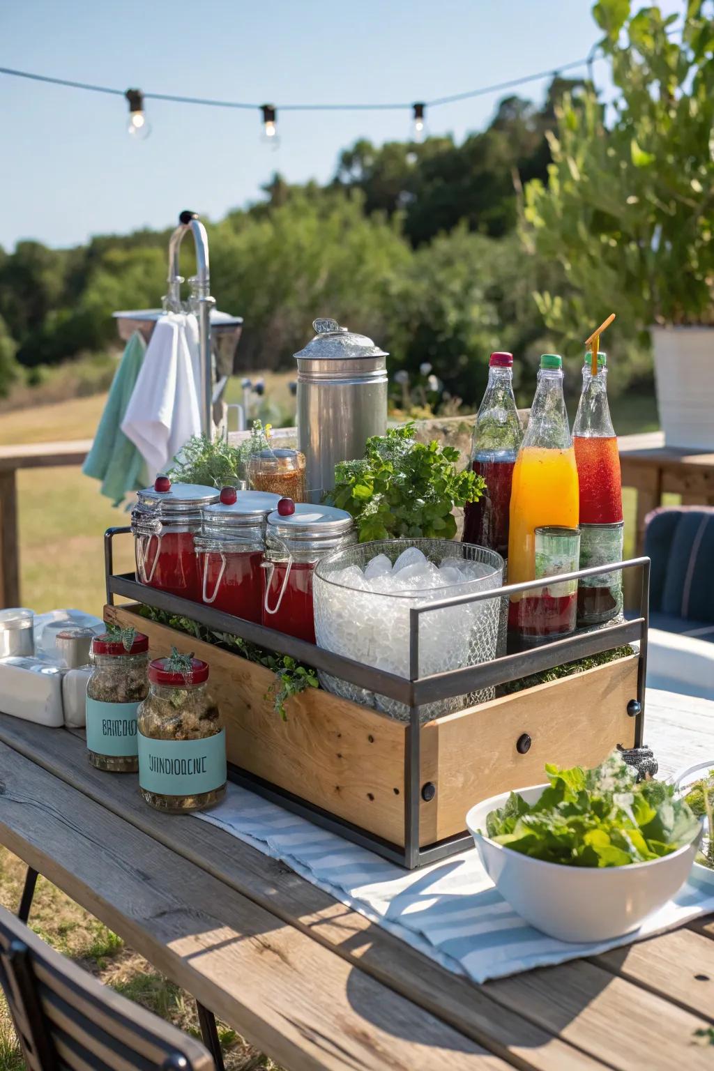 A DIY drink station offers a fun and interactive element to your picnic.
