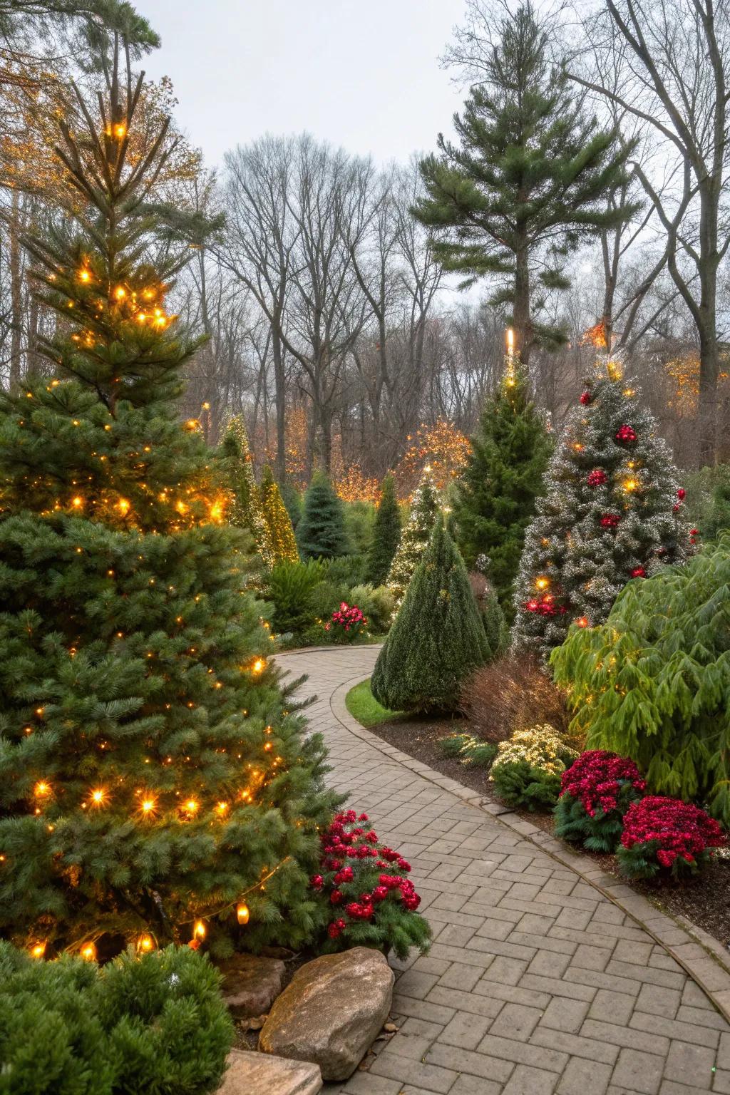 Evergreen backdrops for seasonal charm.