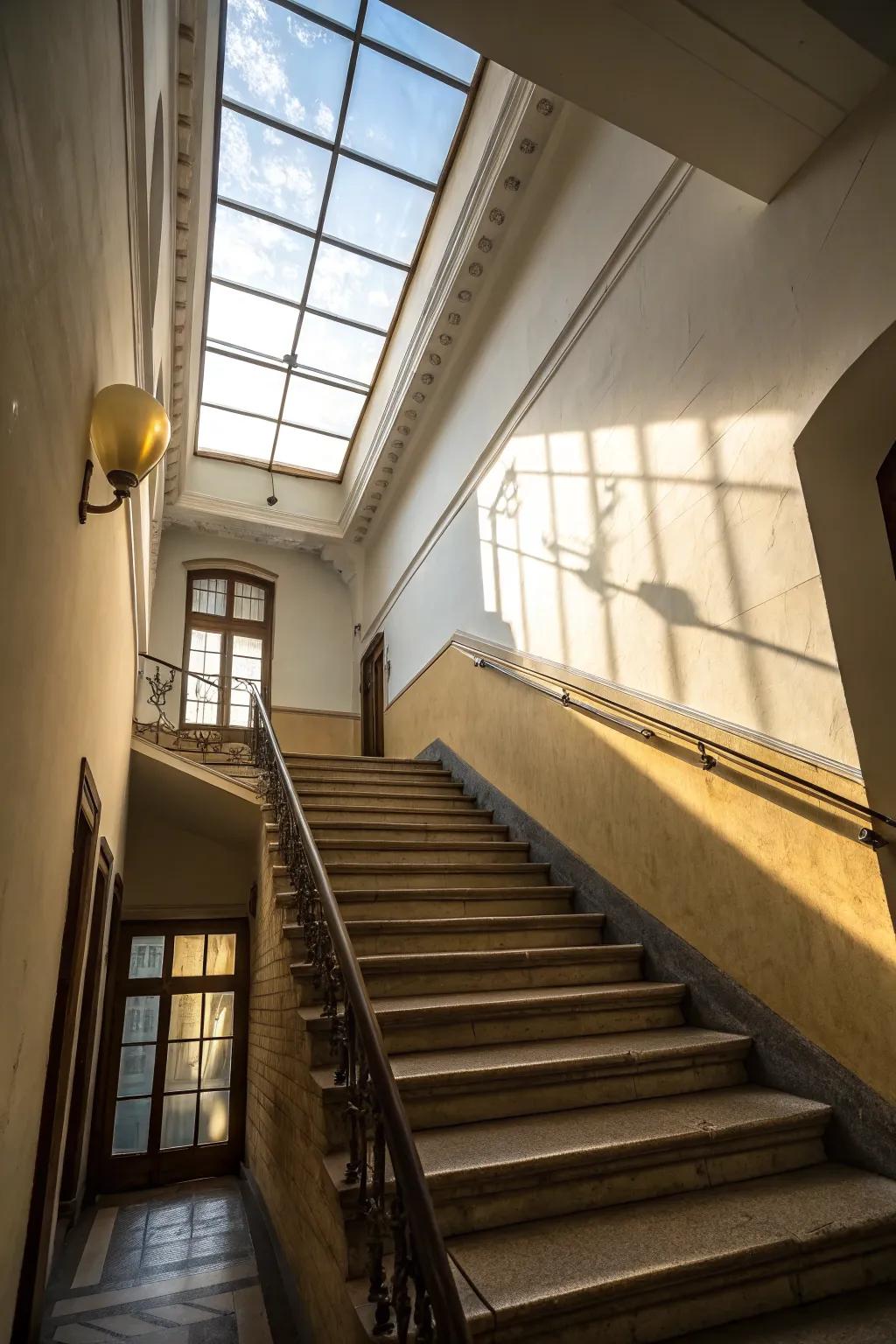 A bright and inviting stairwell thanks to a well-placed skylight.