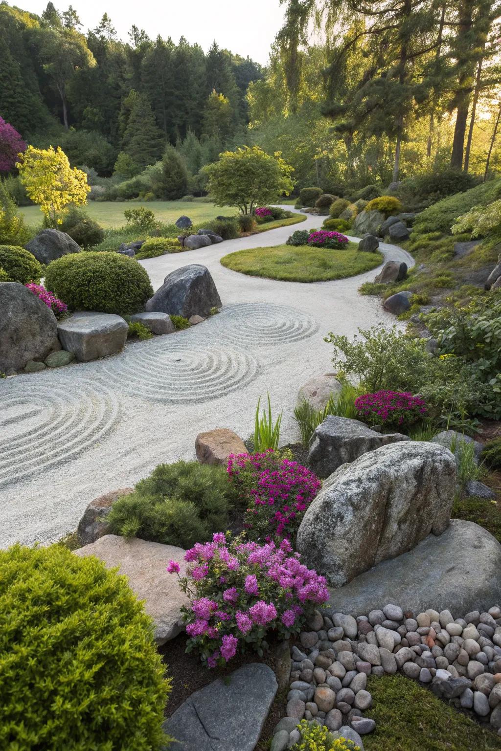 Rock garden with varied stones for a natural look.
