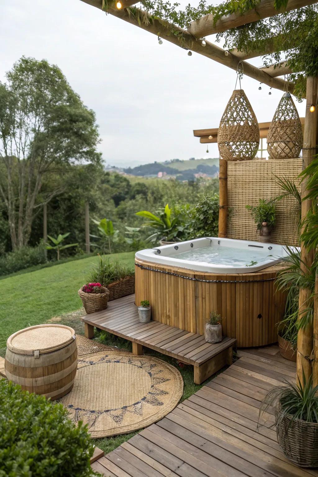 Eco-friendly materials create a sustainable hot tub platform.