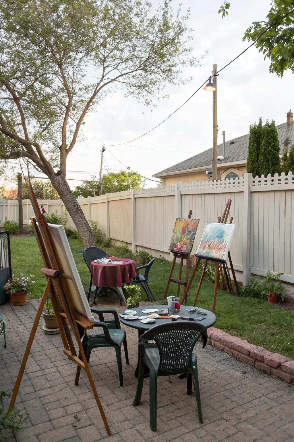 Outdoor art stations inspire creativity and colorful fun.