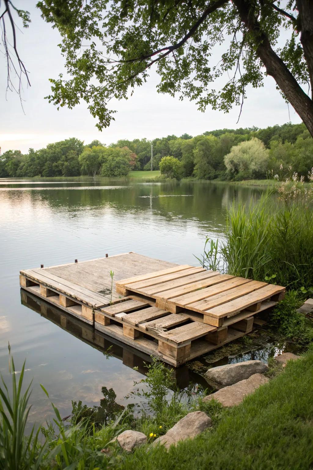A charming DIY pallet dock, budget-friendly and unique.