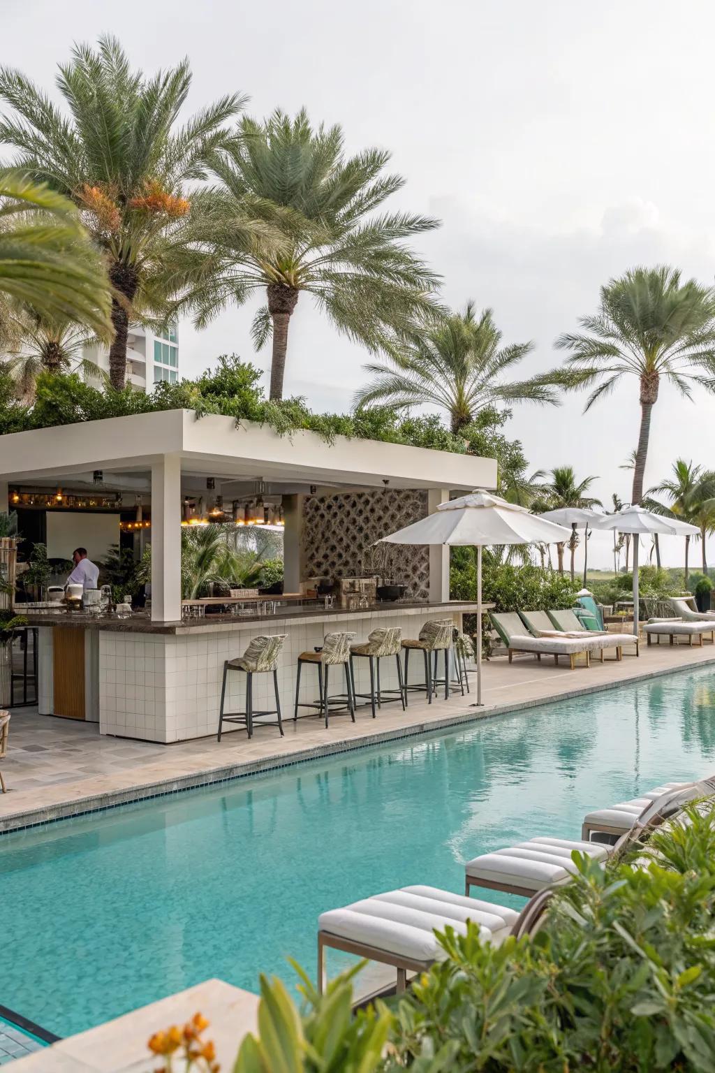 A poolside bar adds a social element to the area.