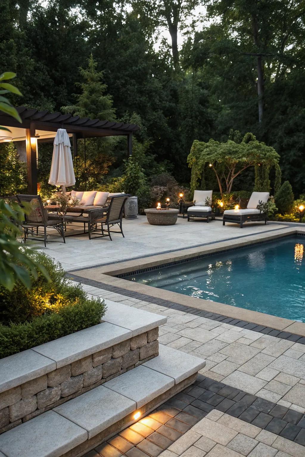 Elevated edges add drama and depth to pool decks.