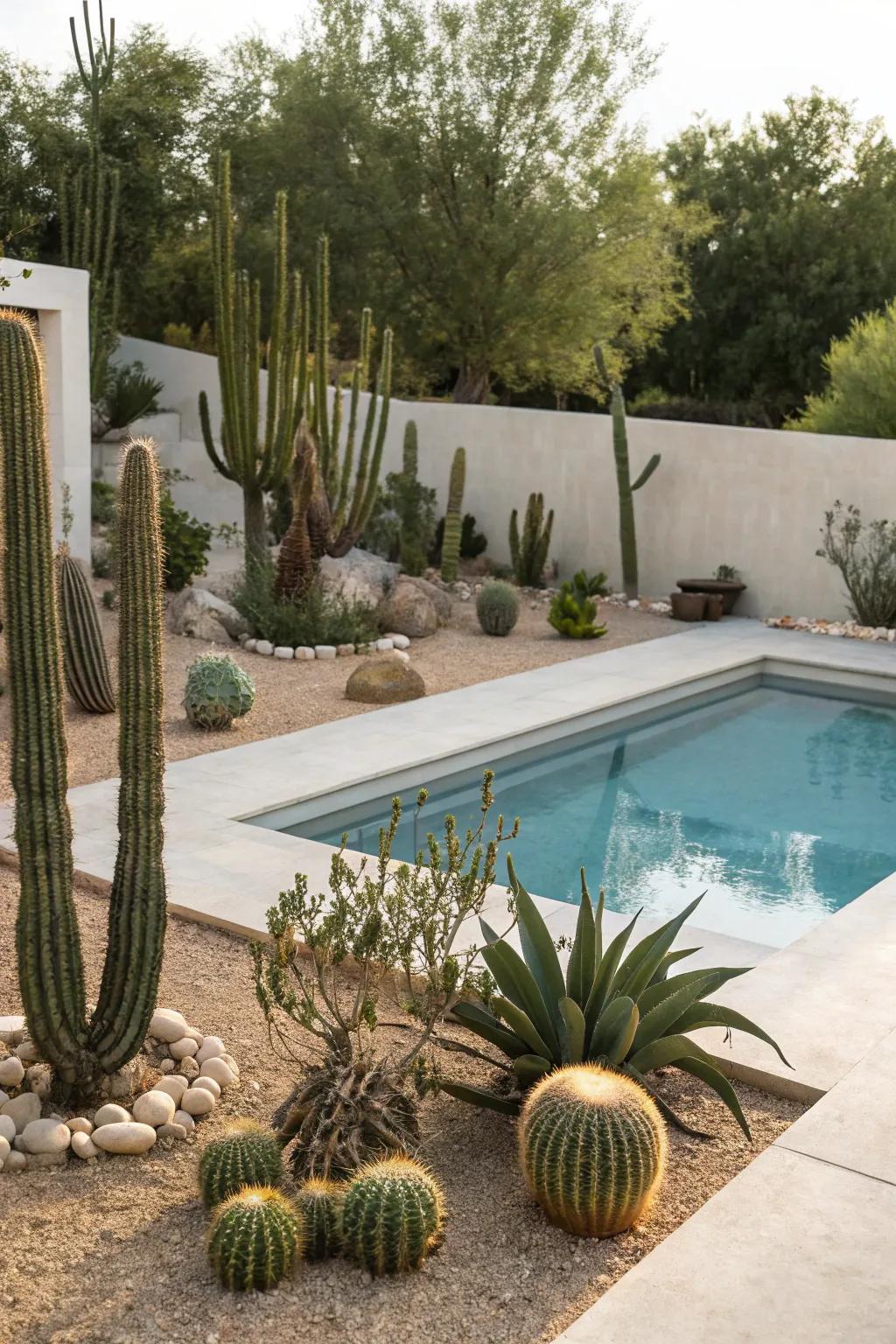 Cacti add a desert vibe to your poolside decor.