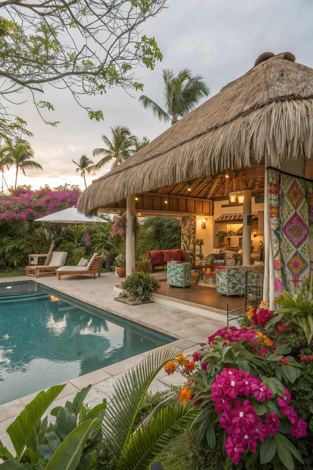 Palapa thatching transforms your pool house into a tropical paradise.