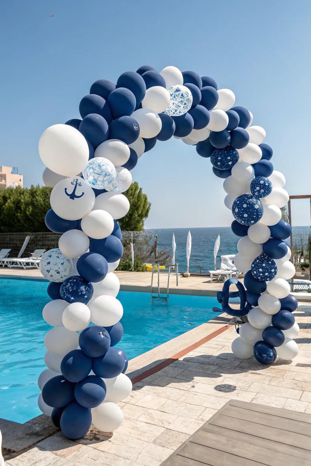 Sail away with a nautical-themed balloon arch.