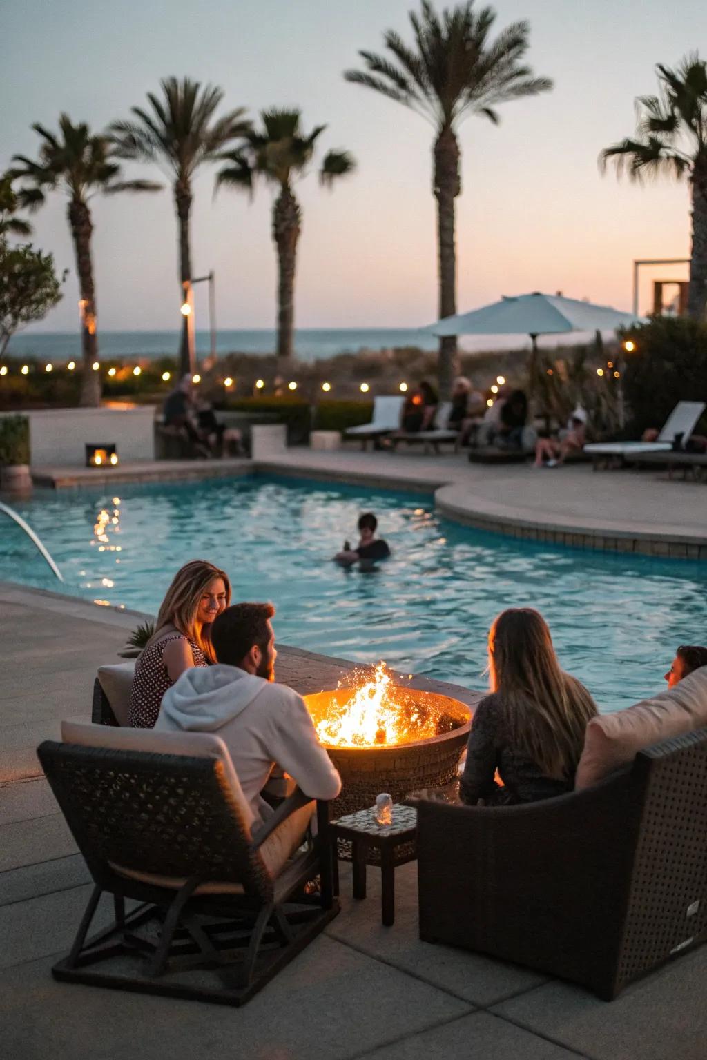A fire pit adds warmth and extends the usability of your pool patio.