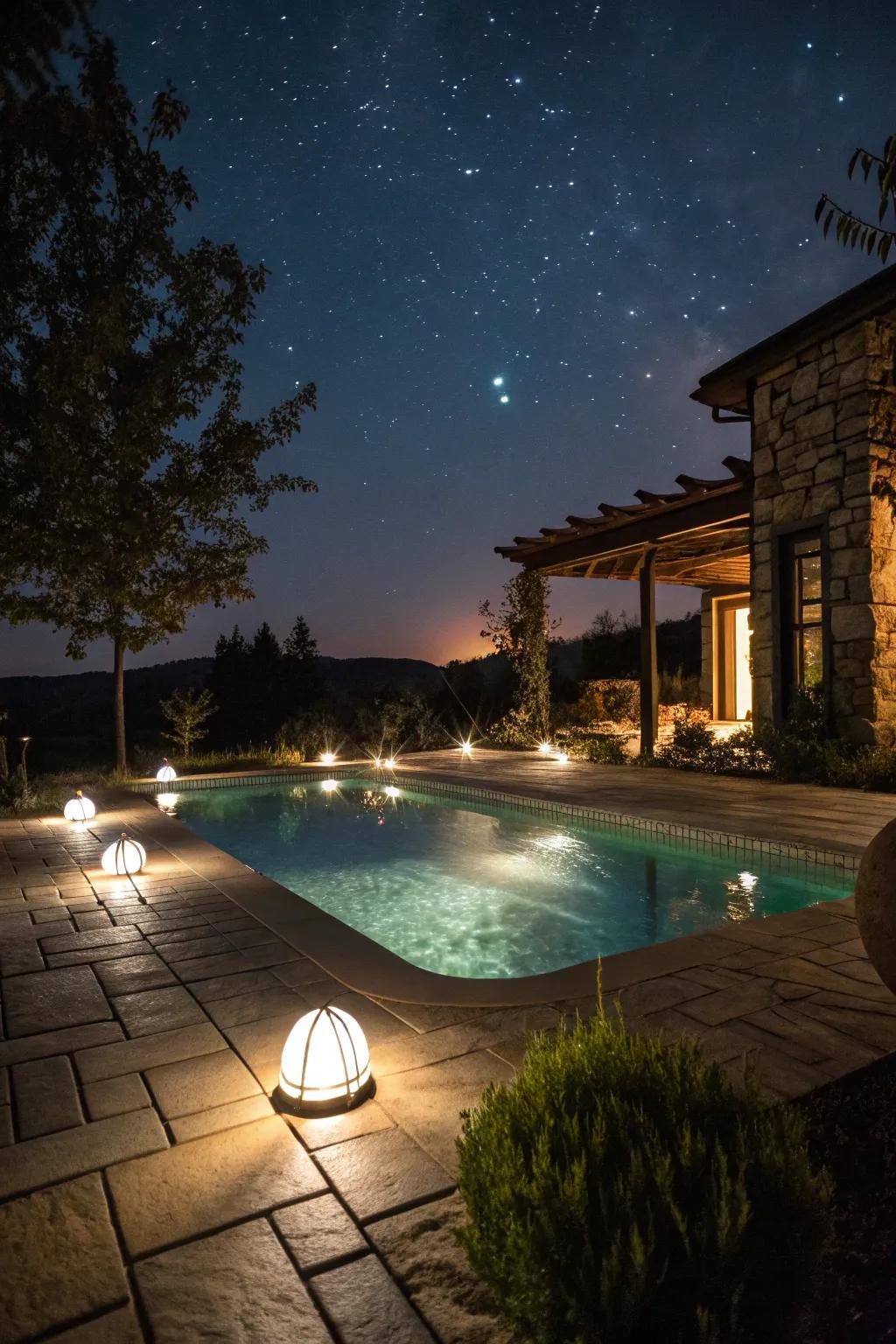 Create a magical ambiance with underwater lighting in your pool.