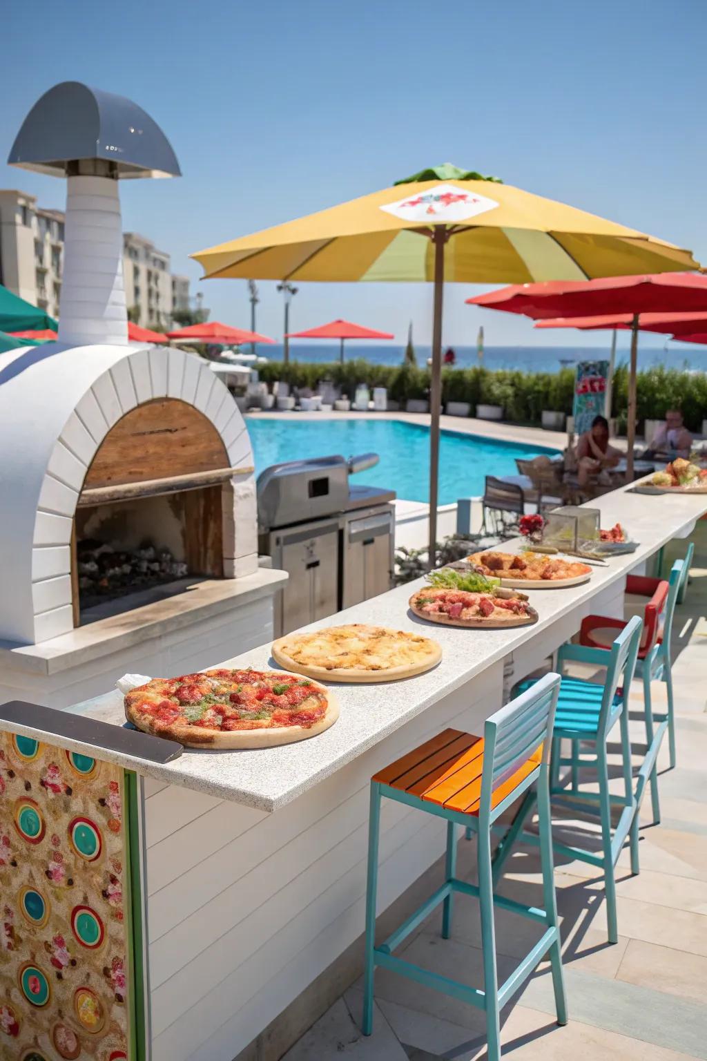 Host a poolside pizza party with a dedicated pizza oven.