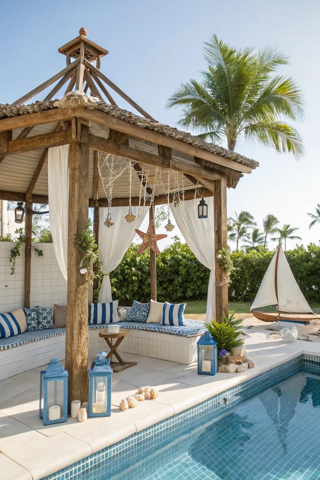 Sail away with a nautical-inspired gazebo in your backyard.