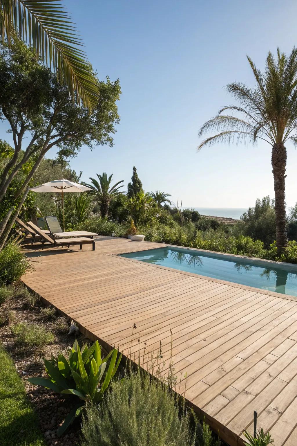 Eco-friendly decking provides sustainable style to your pool area.