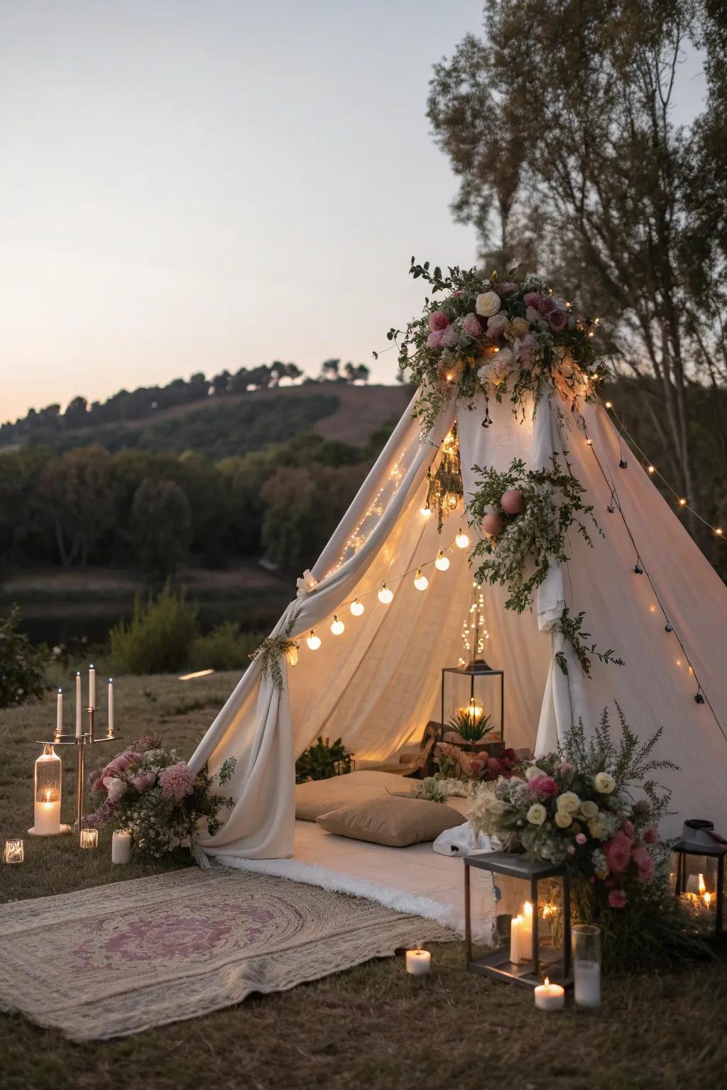A romantic tent getaway for intimate celebrations.