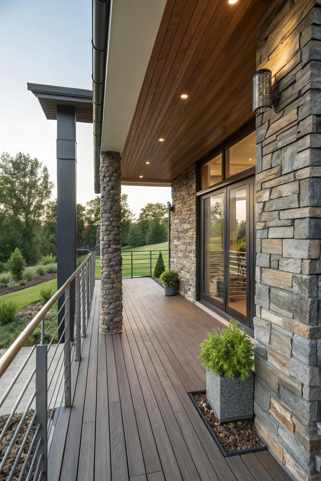 A porch with a mix of materials for a striking design