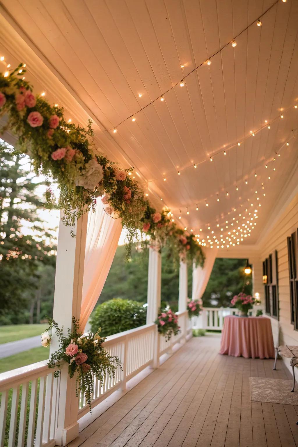 Soft peach ceilings offer a romantic and inviting atmosphere.