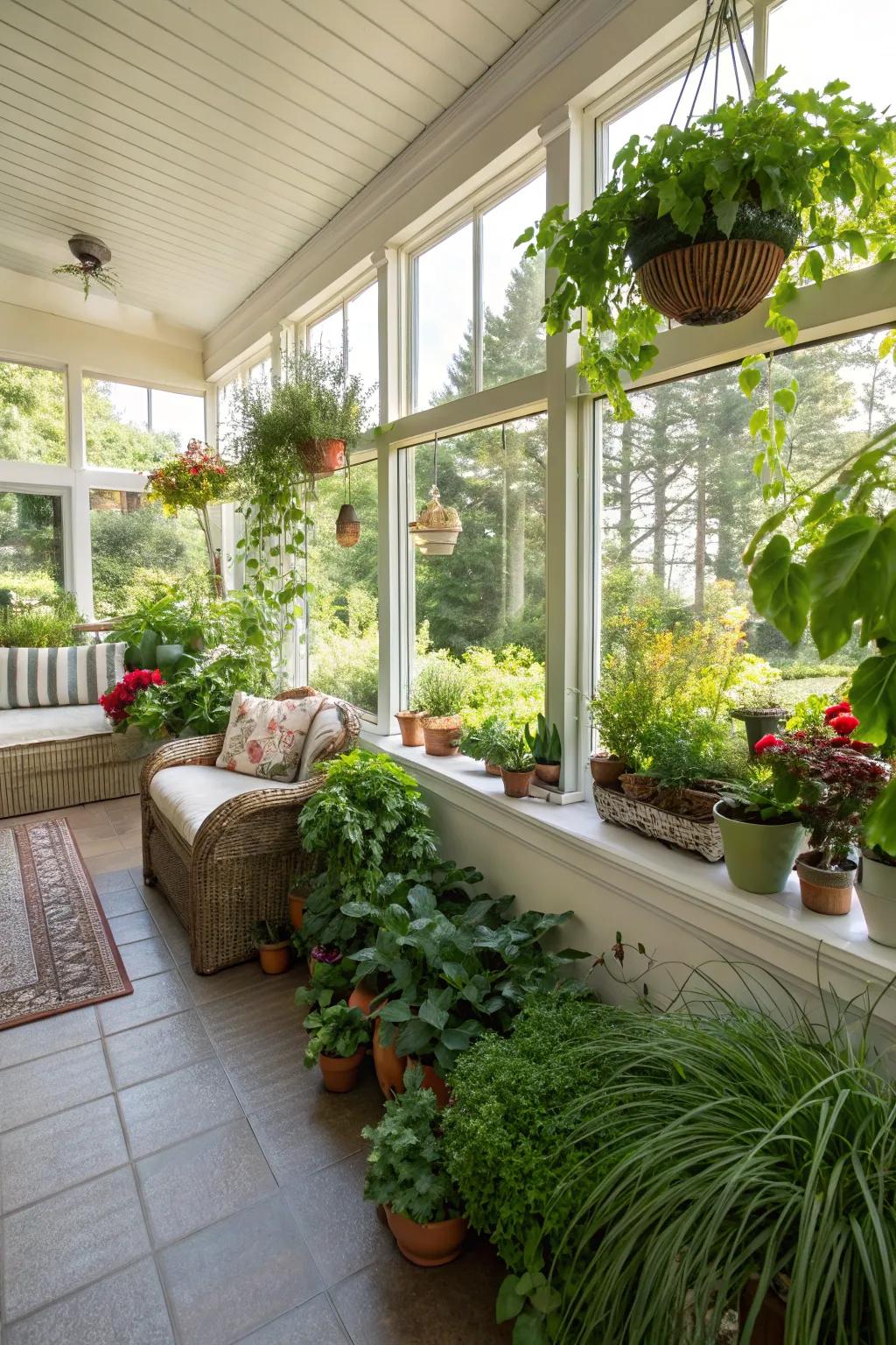 A mini greenhouse brings life to your sunroom.